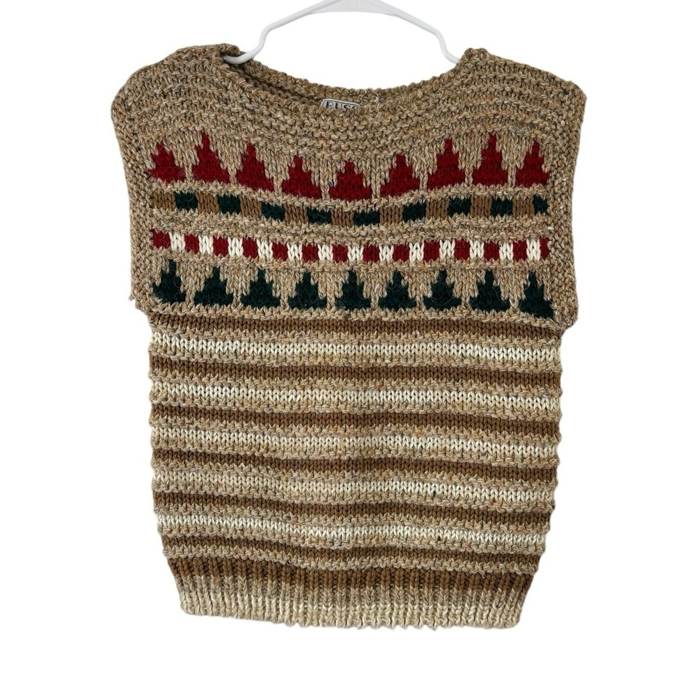 Vintage Russ Size Petite Large Tree Line Wool Blend Chunky Sweater Vest